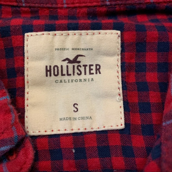 Hollister red & navy plaid flannel button down shirt Size S - Picture 14 of 17